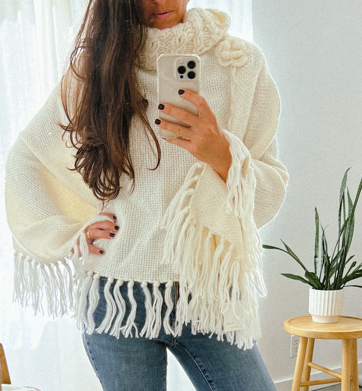 Hand Loomed Cream Poncho