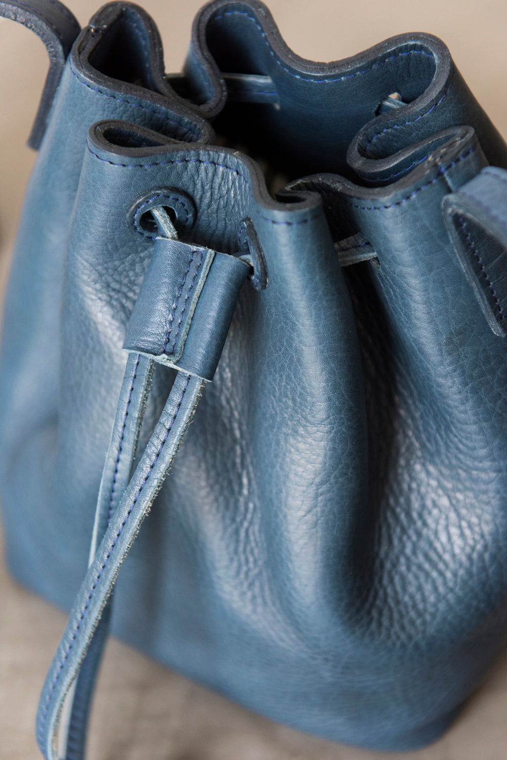 Soft leather drawstring online bag